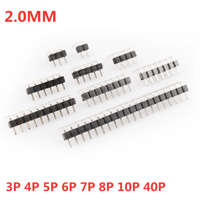 

10PCS 2.0mm 2.0 Single Row Right Angle Male PCB Board Pin Header Connector Pinheader 3P 4P 5P 6P 7P 8P 10P 40P Copper Pins