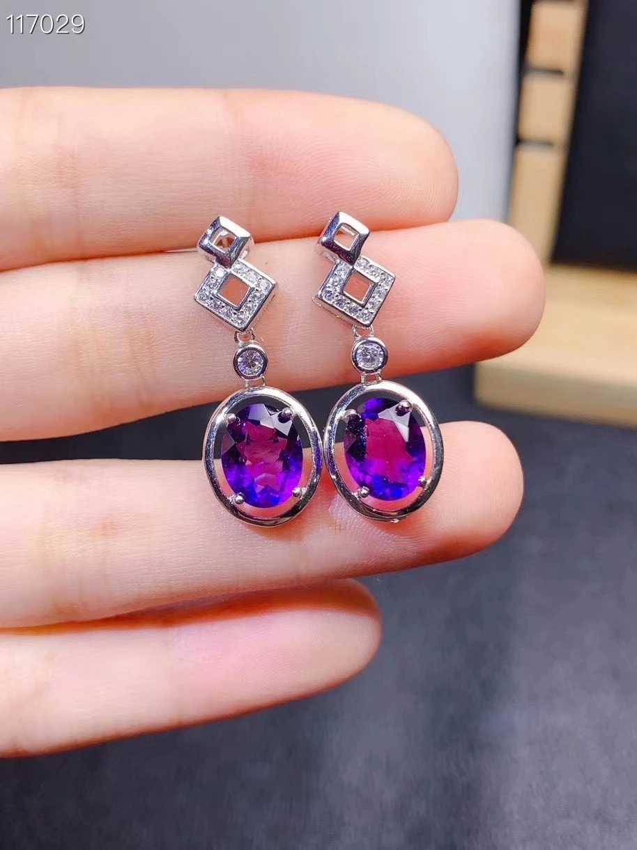 

Newest Style Purple Amethyst Stud Earrings for Women Ornament 925 Sterling Silver Attractive Gem Color Girl Birthday Gift