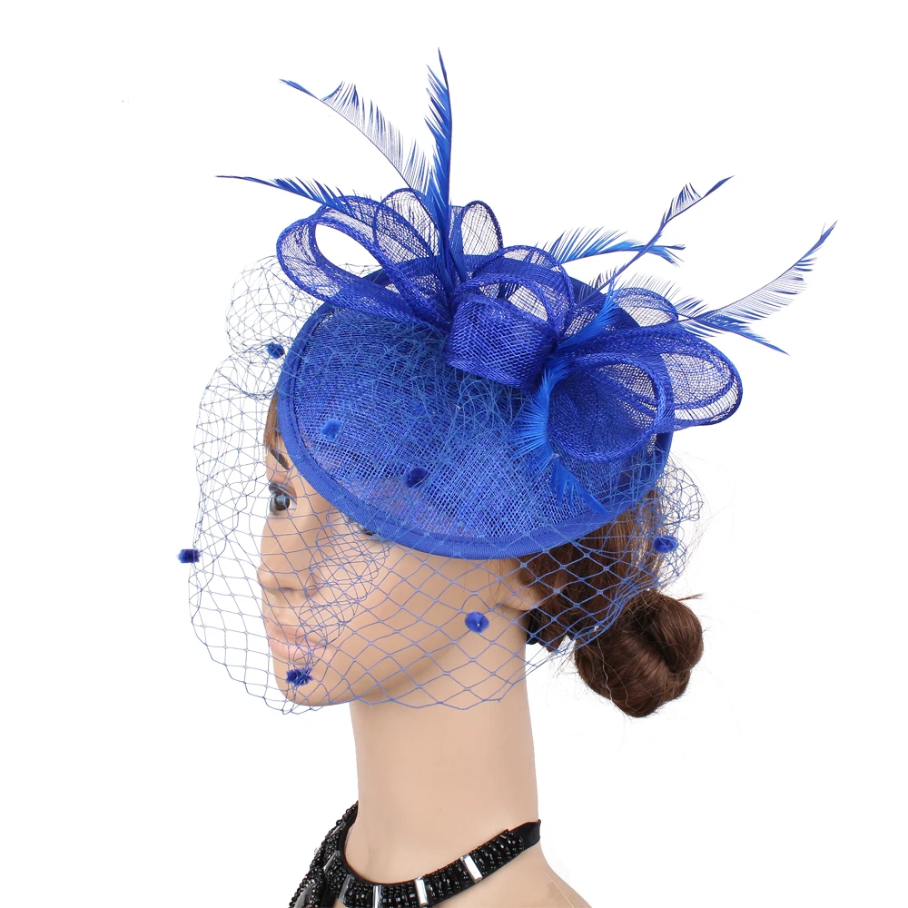 

High Quality Sinamay Ladies Wedding Fascinators Hats Headbands Elegant Women Millinery Event Fedora Bridal Dot Mesh Accessories