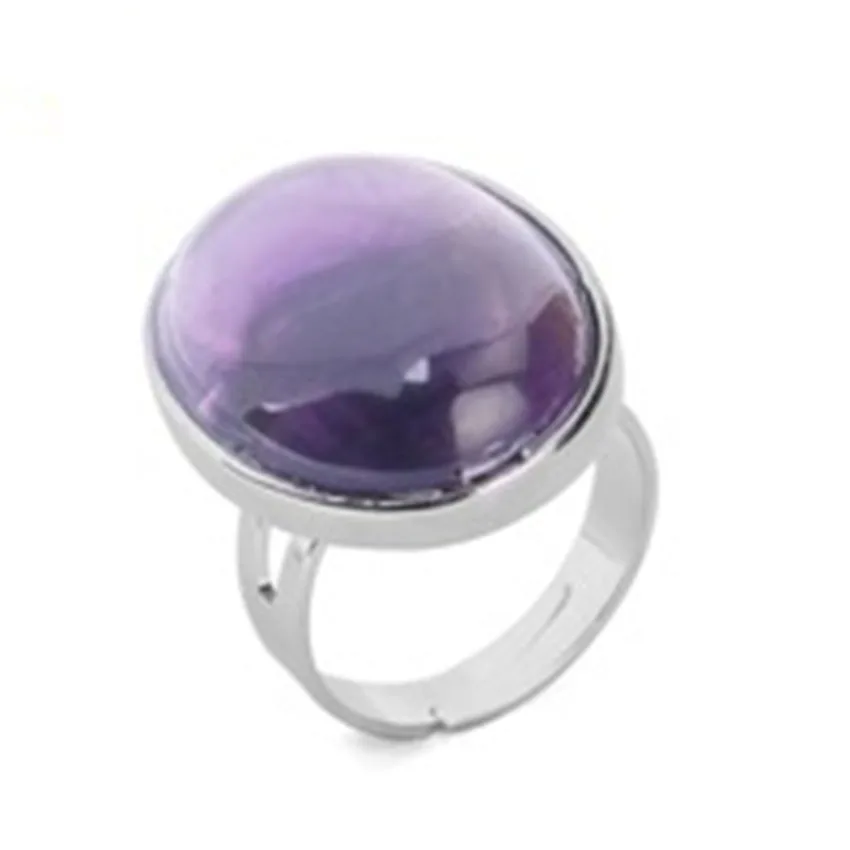 Crystal Oval Stone Resizable Rings For Women Men Natural Amethyst Rose Quartz Lapis Lazuli Labradorite Silver Color Jewelry