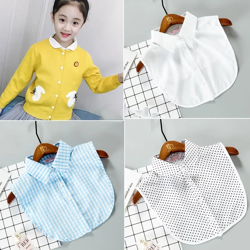 Camisa blanca con cuello falso para niños, blusa con cuello falso, encaje, cuello Peter Pan, solapa desmontable, media camisa para niños, Col falso