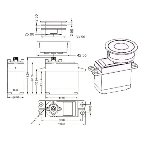 JX Winch Servo SW6114-6T 14.5kg.Cm 1-6 Turns Metal Gears Coreless Standard Size Sail Servo For RC Yacht Industrial Logistics Use