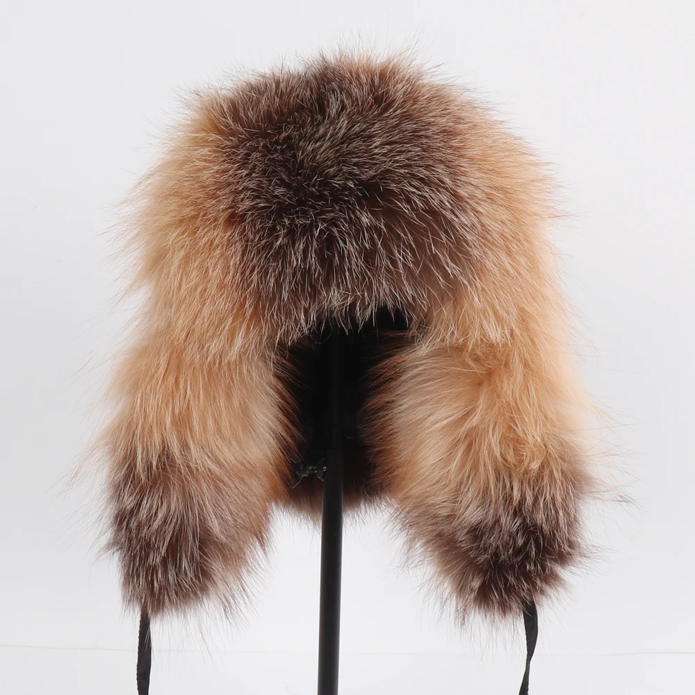 2025 New Women Natural Fox Fur Russian Ushanka Hats Winter Thick Warm Ears Fashion Bomber Hat Lady Genuine Real Fox Fur Cap