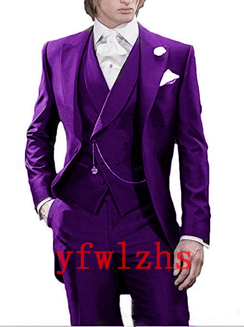 

New Arrival One Button Groomsmen Peak Lapel Groom Tuxedos Men Suits Wedding/Prom Best Man Blazer ( Jacket+Pants+Vest+Tie) B253