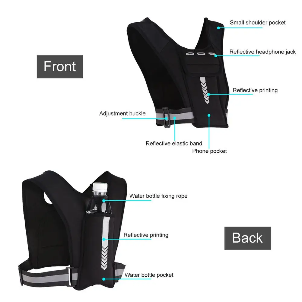 Running Vest Sports Reflective Vest SBR Waist Bag Backpack With Phone Pocket Earphones Holes Vest For Jogging Cycling Accessory