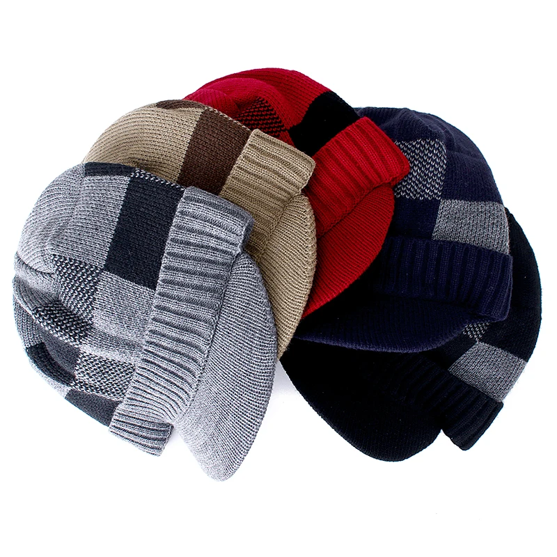 Chapéu de malha de algodão masculino e feminino, aba de pele, skullies, gorros, gorro, tampas de lã, alta qualidade, inverno