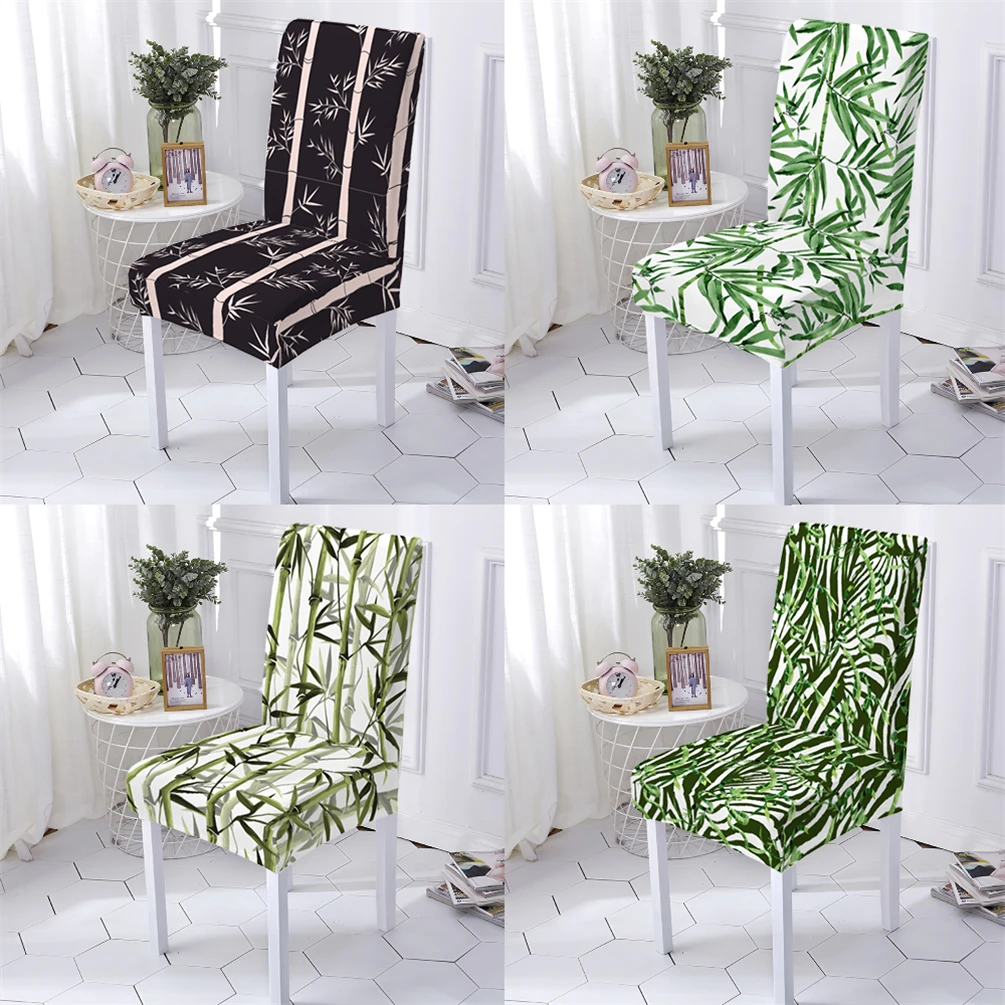 

Plant Style Chair Cover Stretch Slipcover Removable Chair Cover Elastic Dining Room Chair Covers Bamboo Printing Anti-Dirty Seat