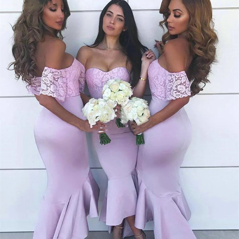 

Lavender Mermaid Bridesmaid Dresses Lace Off Shoulder For Wedding Party Porm Gown Light Purple Robe Demoiselle D Honneur Femme