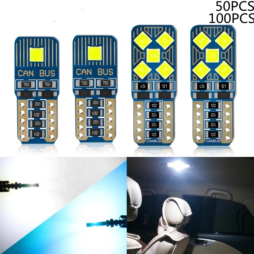 

50 шт. 100PCST10 W5W Led Canbus WY5W лампа без ошибок 194 168 автомобиля Подсветка салона Клин хвост сбоку авто светодиодные лампы 12 В 6000 К белого и синего цвета