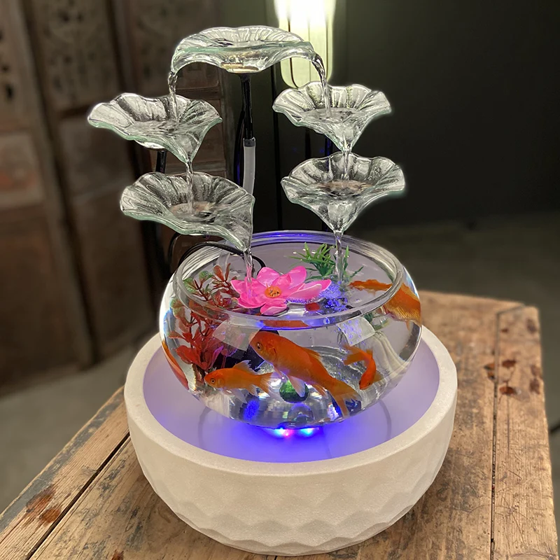 Creative Fish Tank Water Fountain Living Room TV Cabinet Decoration Desktop Circulating Waterscape Small Decorations