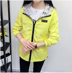 2025 Spring Hot Sale Women Basic Jacket Coat Two Side Wear Print Pocket Zipper Hooded Jackets Windbreaker Outwear Female Tops
