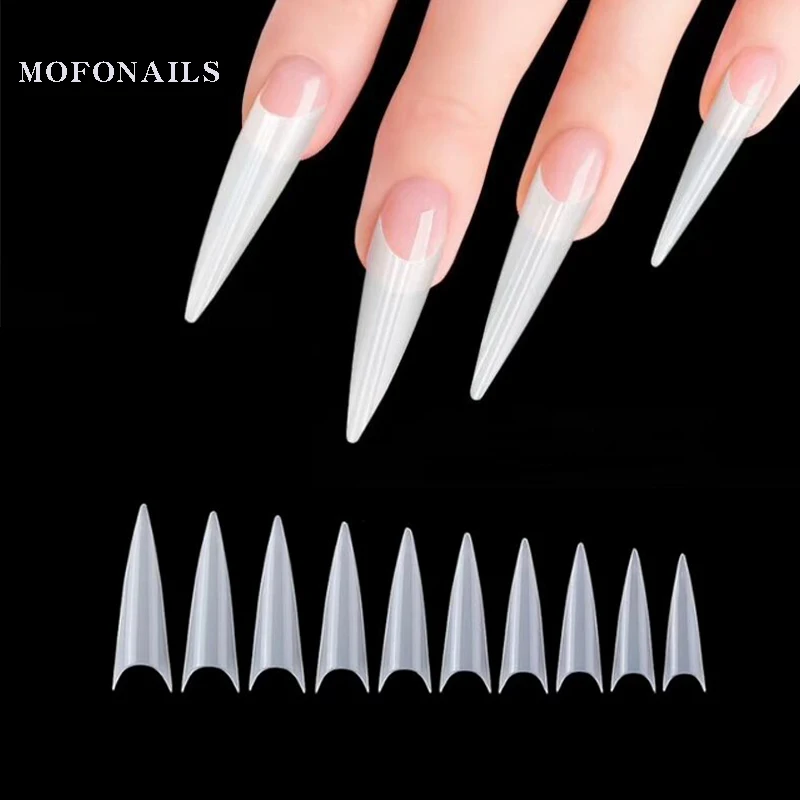 500/600pcs France Extra Long Nail Tips Korean Packing False Tip Clear Natural Nail Fake False Tips For Salon Build Nail Tips