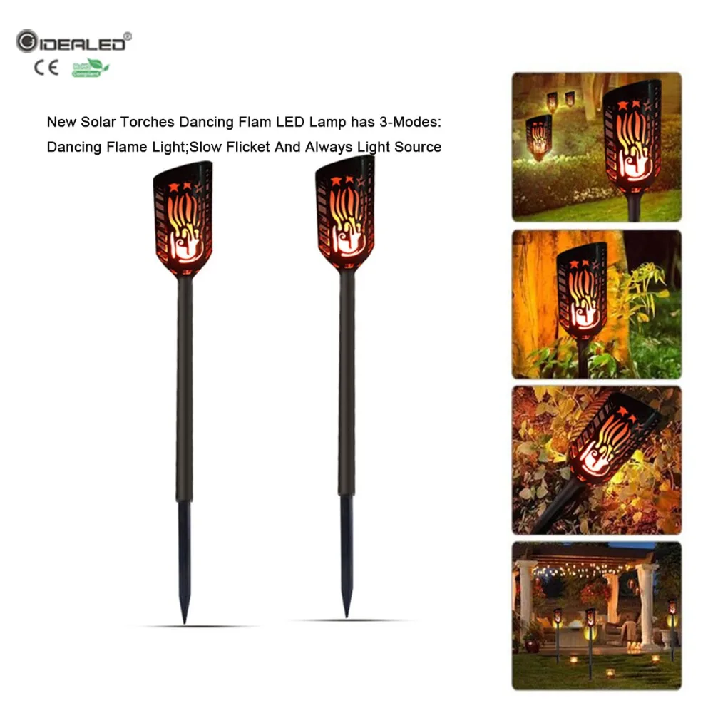 2-Pack New Solar Flame Flickering Garden LED Lamp Waterproof Solar Powered Dynamic Torch Light Outdoor Garden Solar Fence Light