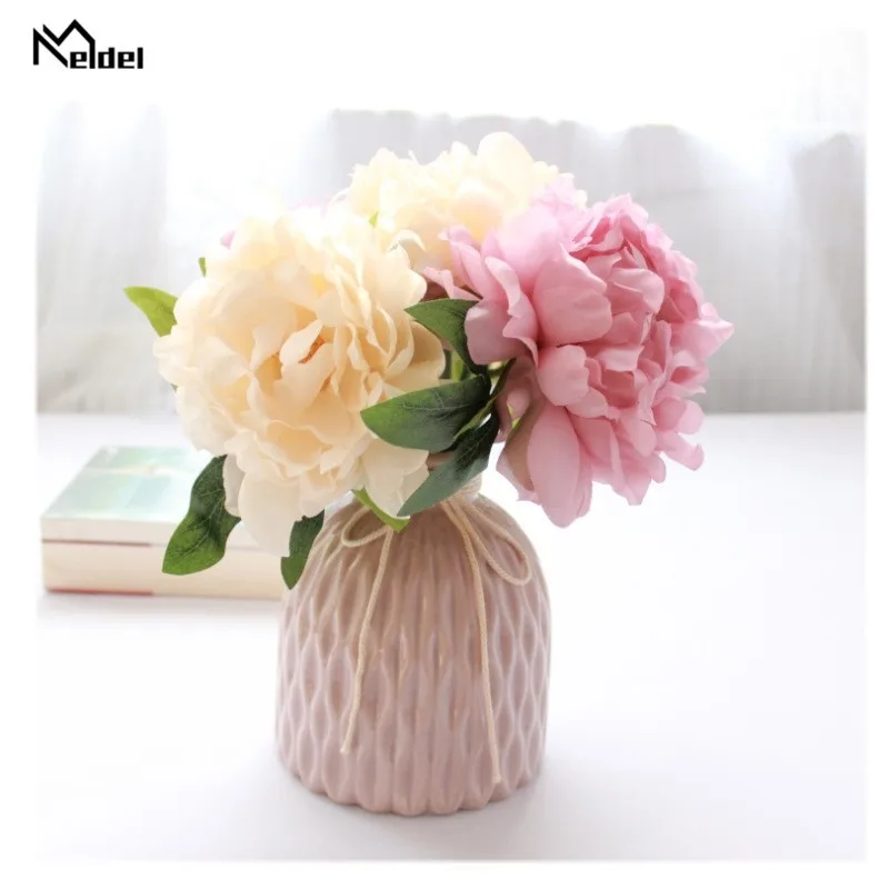 Meldel ผ้าไหม Peony ดอกไม้ประดิษฐ์ช่อดอกไม้ผ้าไหมสีชมพู Peonies 5 หัวปลอมดอกไม้บ้านงานแต่งงานตกแต่งคริสต์มาส