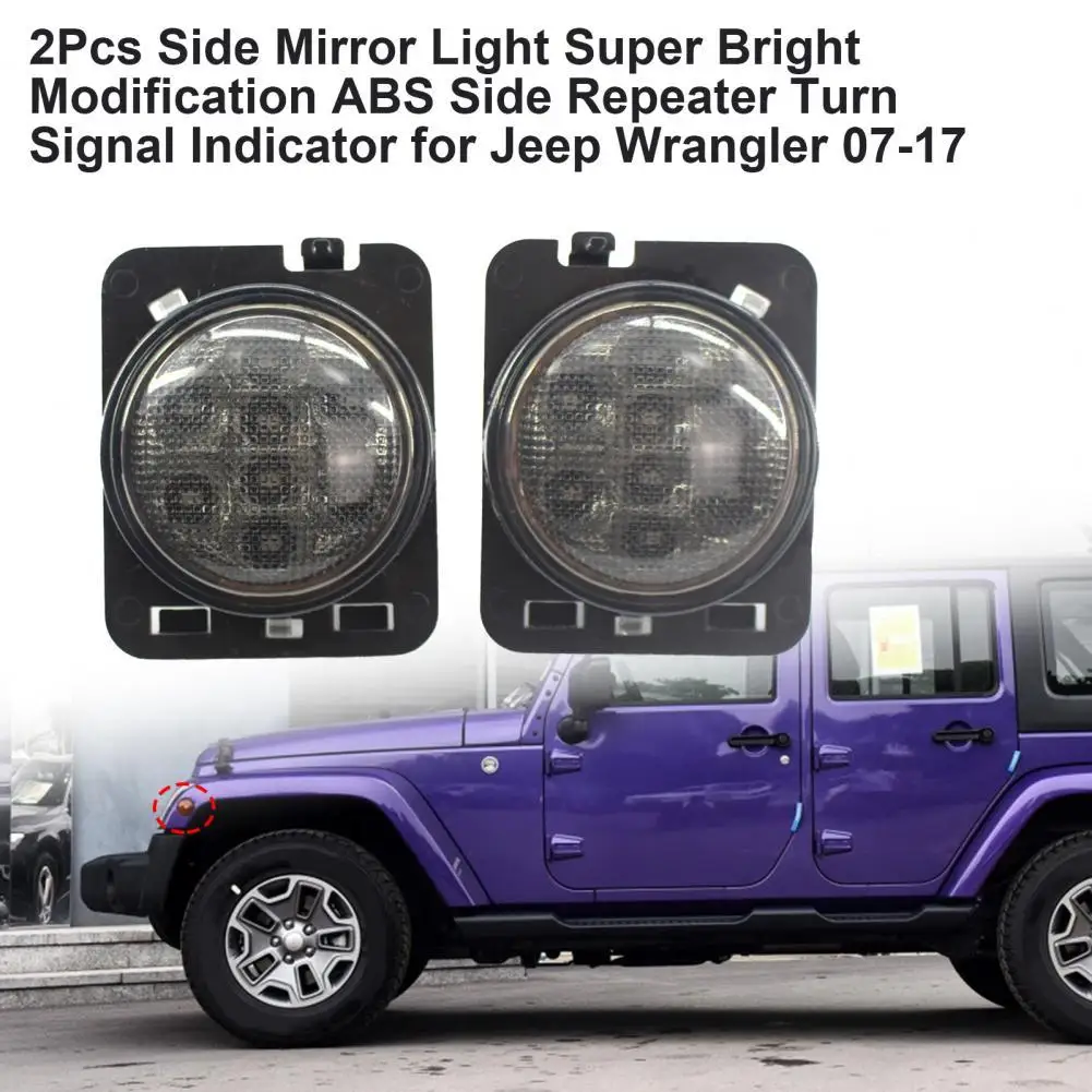 2Pcs Side Mirror Light Super Bright ABS Side Repeater Turn Signal Indicator 55077894AD 55077895AD for Jeep Wrangler 07-17