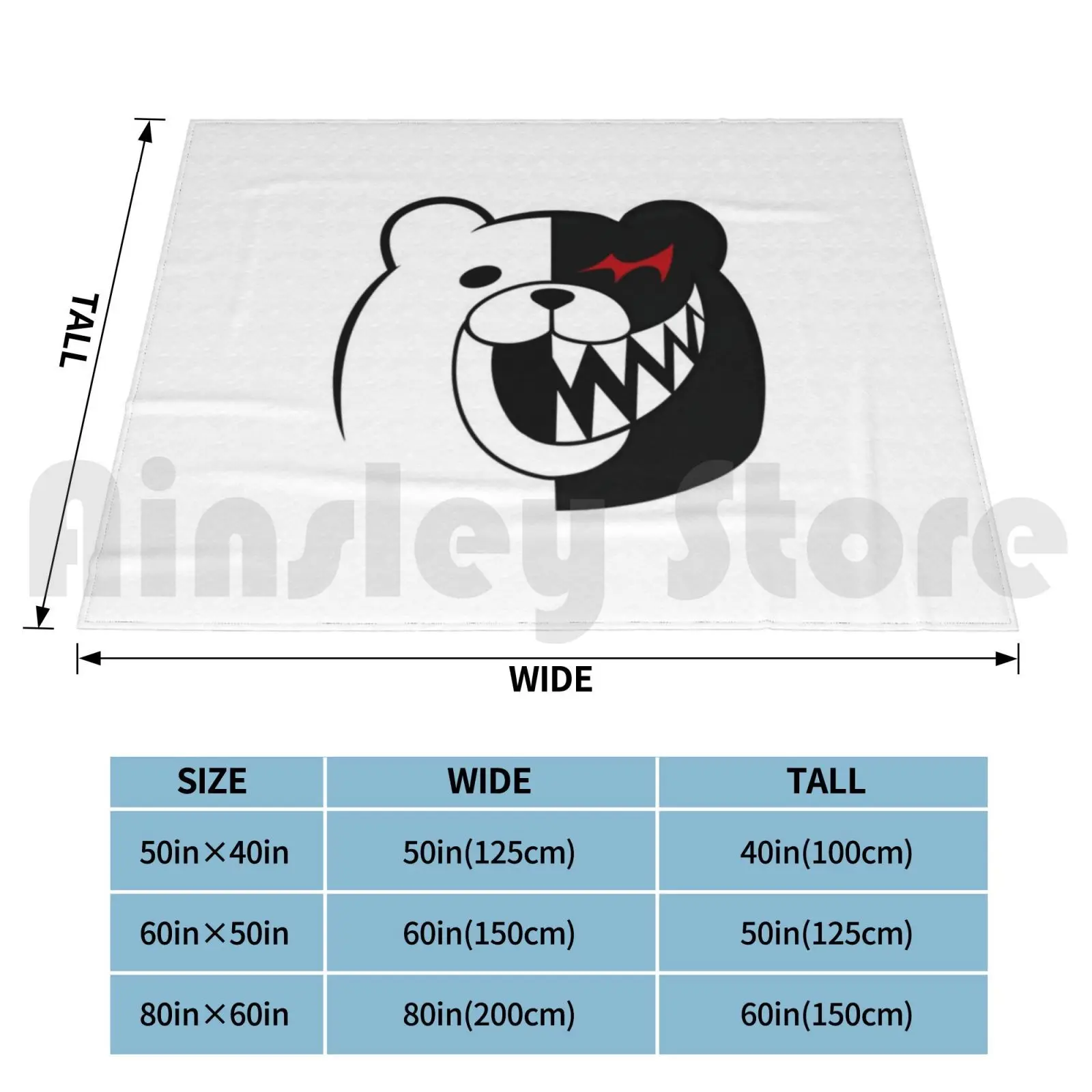 Monokuma-[ Style 1 ] Blanket Fashion Custom Monokuma Bear Danganronpa White Black Scary Smile Crazy Laugh