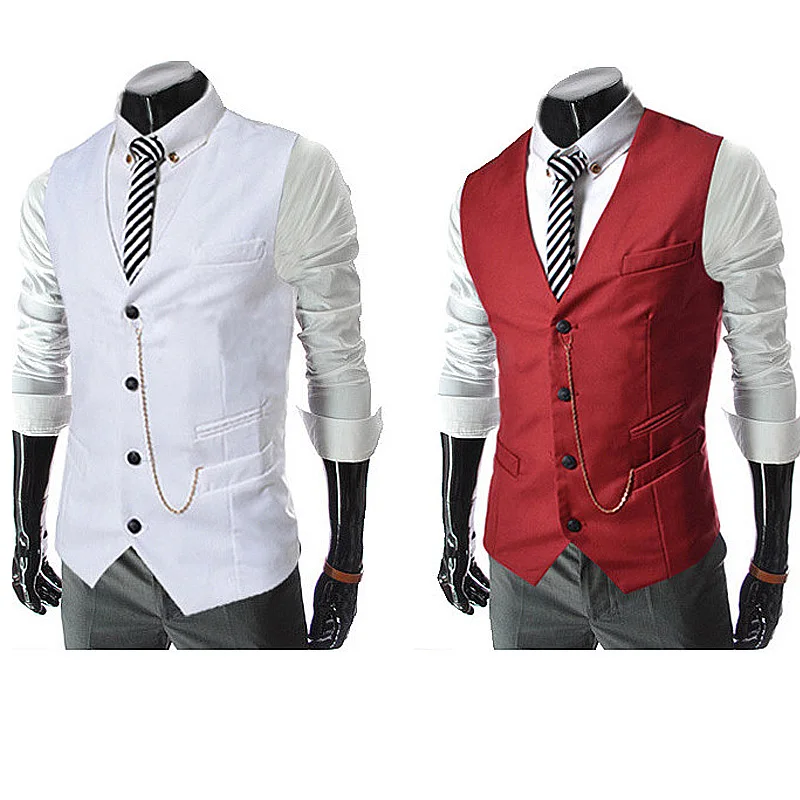 Retro Black Vest Mens Solid Chain Decoration Single Breasted Men Vests Victorian Vintage Slim Waistcoat Men Casual Vest