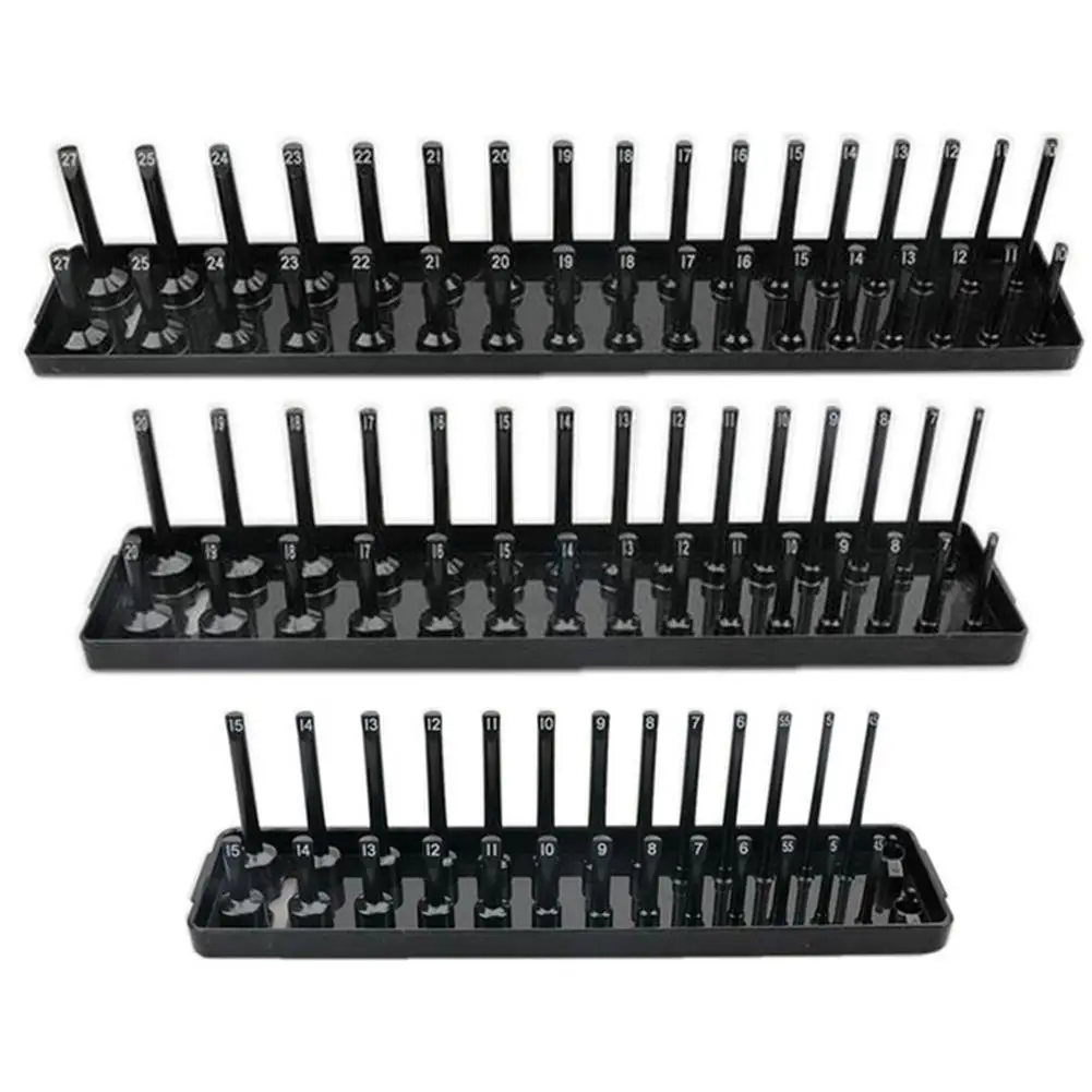 3 Pcs/1/4\'\' 3/8\'\' 1/2\'\' Socket Organizer Sleeve Holder Garage Storage Tool Metric SAE Plastic Home Tool Rack Tray Organizer