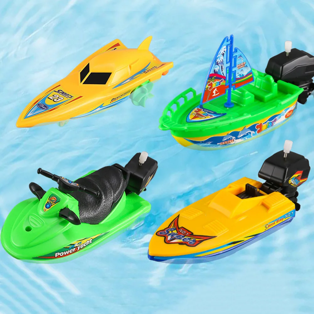 Wind Up Clockwork Float In Water Speed Boat Ship Children Bath Toys Random Color Kids Pool Swimming Bathtub Bath Toys