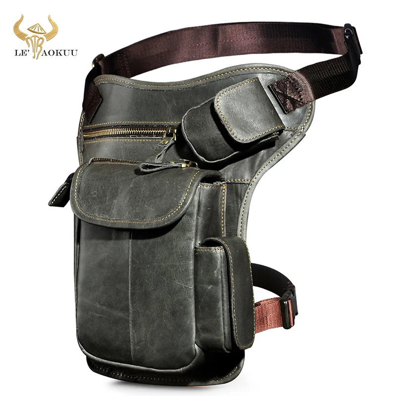 Top Quality Leather Men Design Casual Vintage Messenger Sling Bag Fashion Travel Fanny Waist Belt Pack Leg Drop Bag 3106