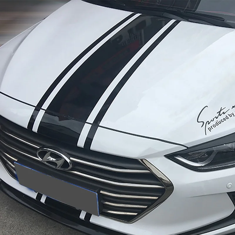 

Styling Racing Front Bonnet Engine Hood Stripe Sticker Film Graphic Vinyl Decal Overlay For Elantra Avante AD 2017 2018
