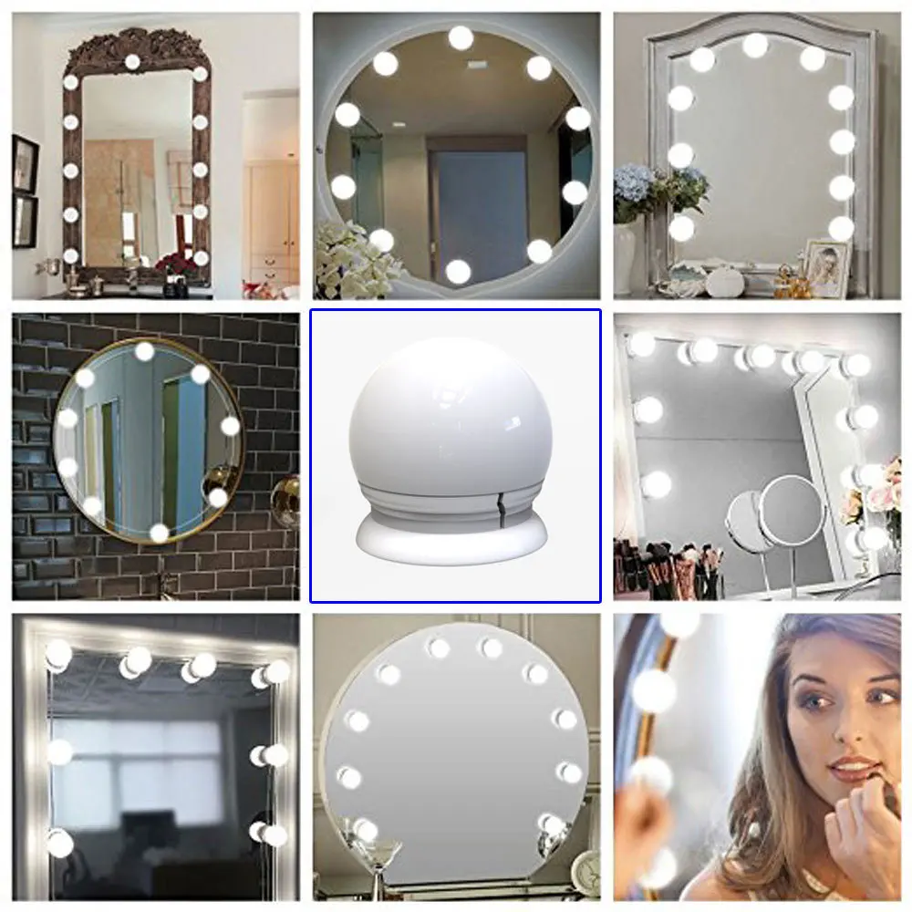 LED profesjonalne lustro do makijażu żarówki podświetlenie lustro USB dimmo lustro stołowe ze światłem 3 kolory Hollywood Vanity Lights