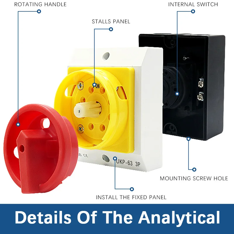 Waterproof Padlock Rotary Electrical Isolator Switch AC440V IP65 20A 32A 40A 63A 100A 125A UKP Industrial Outdoor Switch