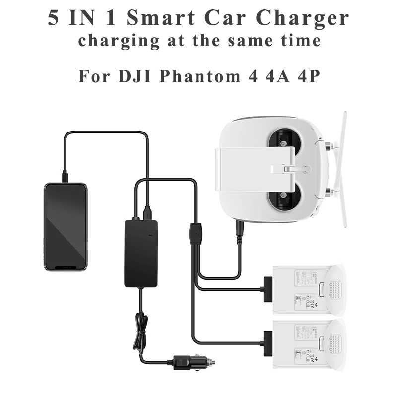 5 IN 1 Smart Battery Car Charger Outdoor Remote Controller Power Charging USB Port For DJI Phantom 4 4Pro 4Advanced Accessorie