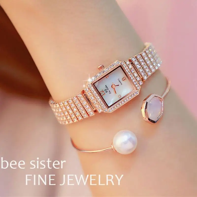 Bee Sister Square Watch Women Gold Stainless Steel Watches Top Brand Luxury Casual Clock Ladies Wrist Watch For Relogio Feminino