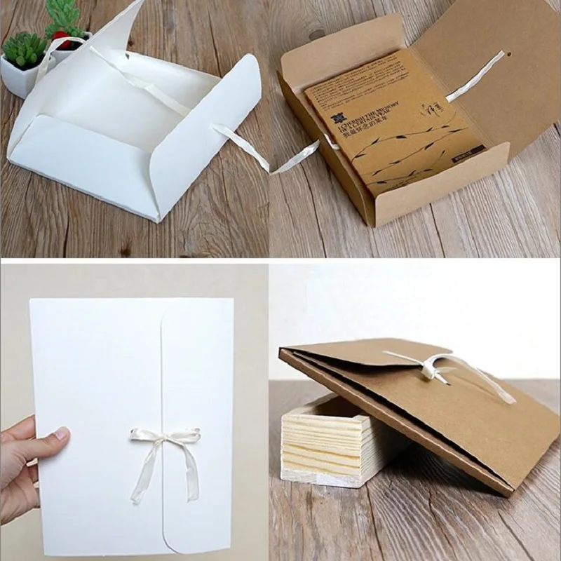 Large Kraft Envelope Shape Packaging Box, Flat White Paper Gift Box for Silk Scarf and Underwear Packaging, 10Pcs