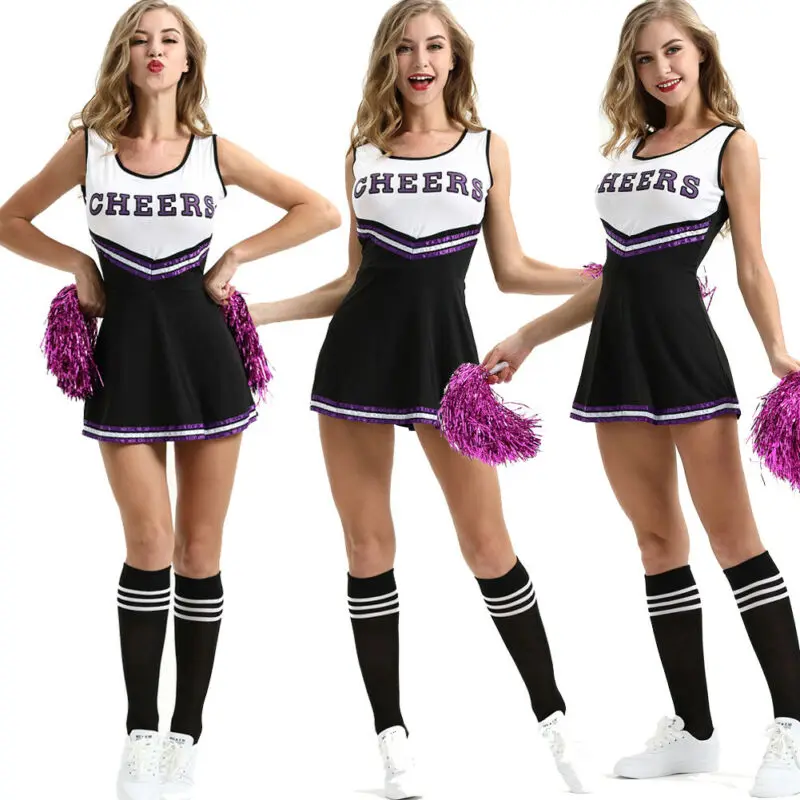 Womens Cheerleader Kostuum Fancy Dress Cheer Leader Swing Rok Kostuum Uniform