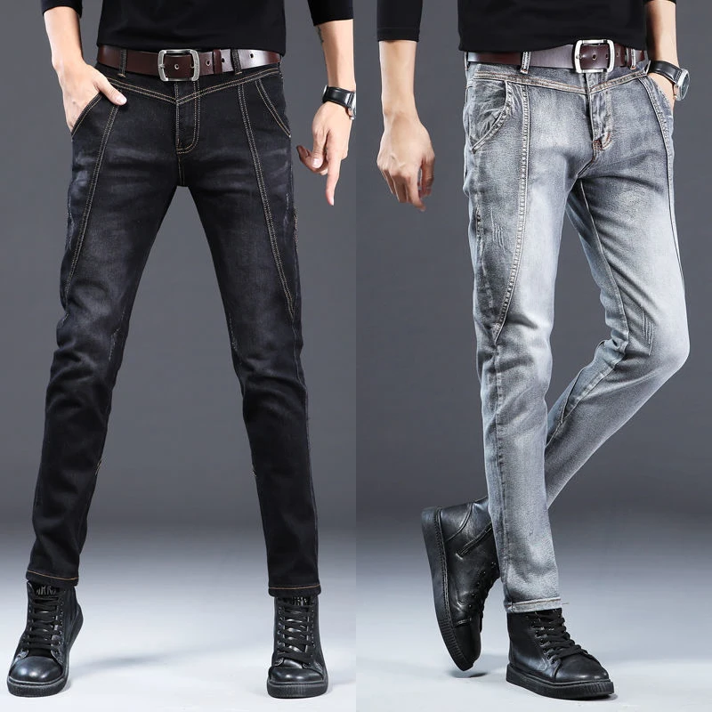 

Men’s Slim-fit Gray Jeans,Stretch Denim Pants,Scratches Black Jeans,High Quality Trendy Casual Jeans,Stylish Jeans Pants Men;