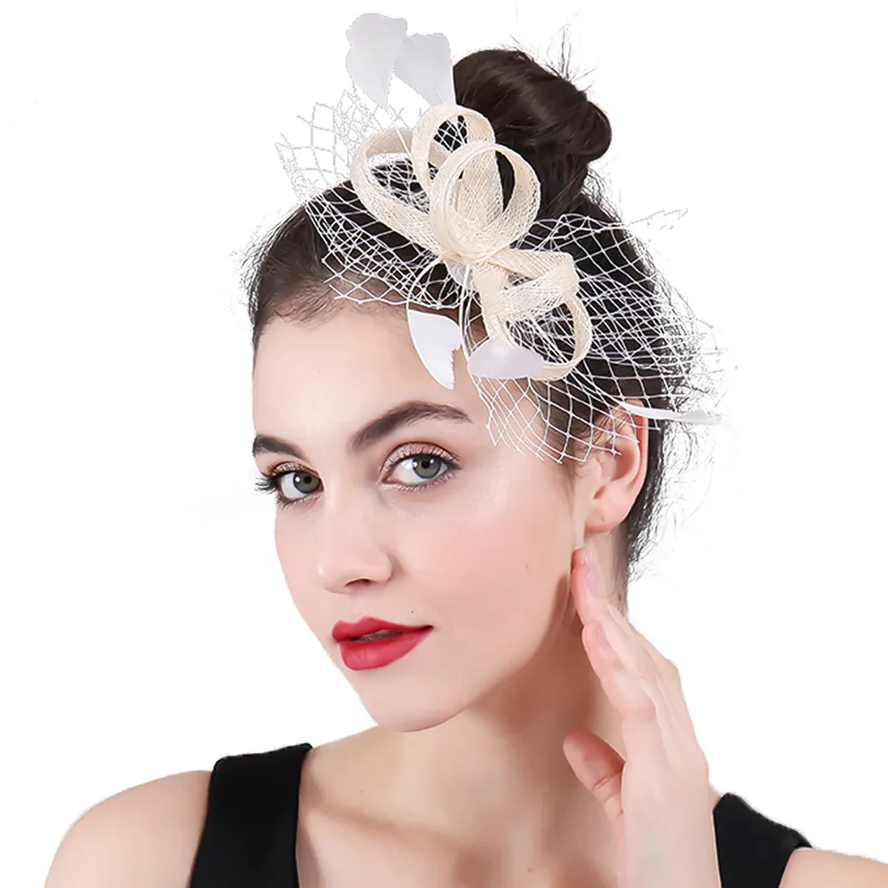 Amazing Fashion Mesh Fascinator Veils Headwear Bride Sinamay Headdress Ladies Elegant Occasion Party Dinner Hair Pin Headwear