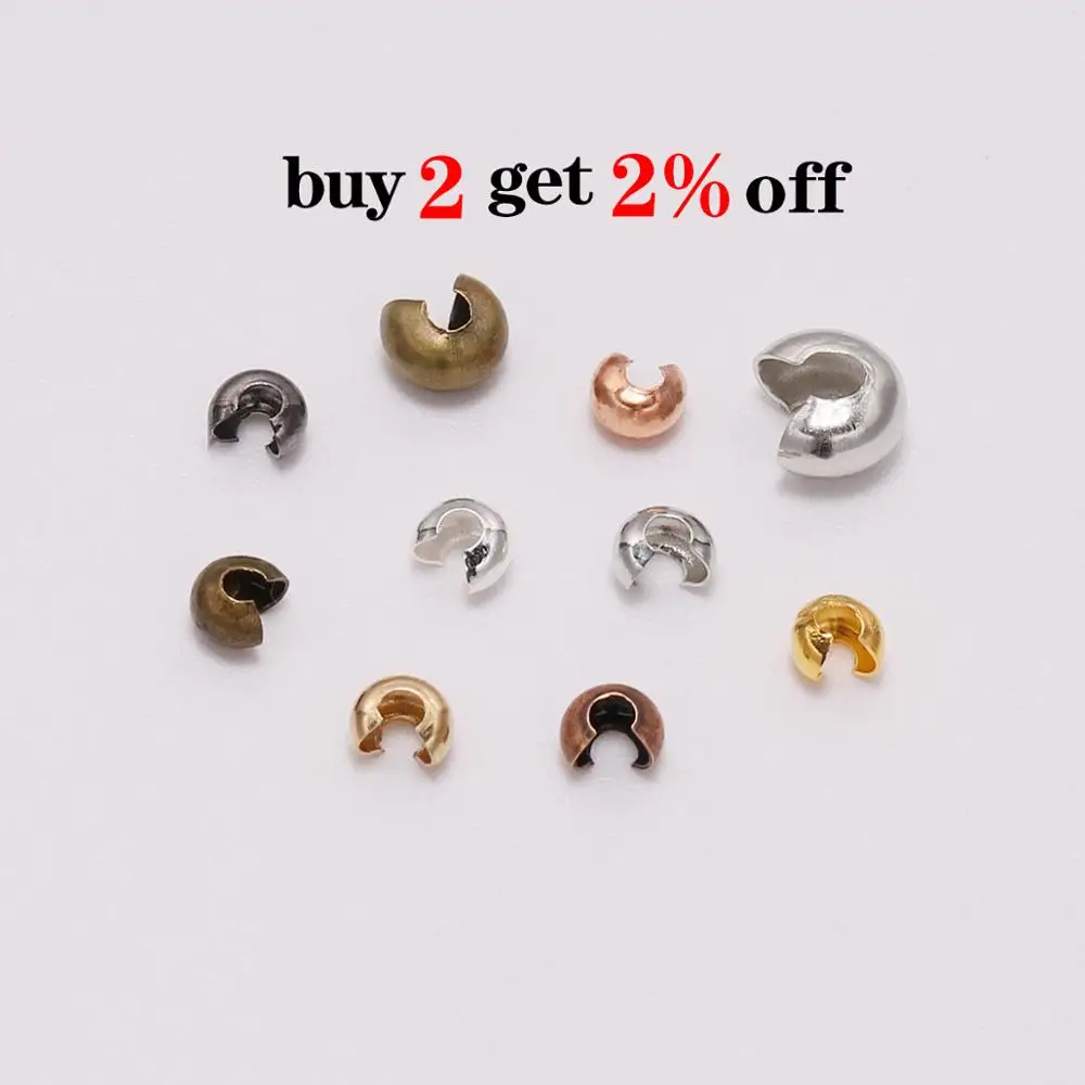 50-100pcs/lot Copper Round Covers Crimp End Beads Dia 3 4 5 mm Stopper Spacer Beads For DIY Jewelry Making Findings Supplies