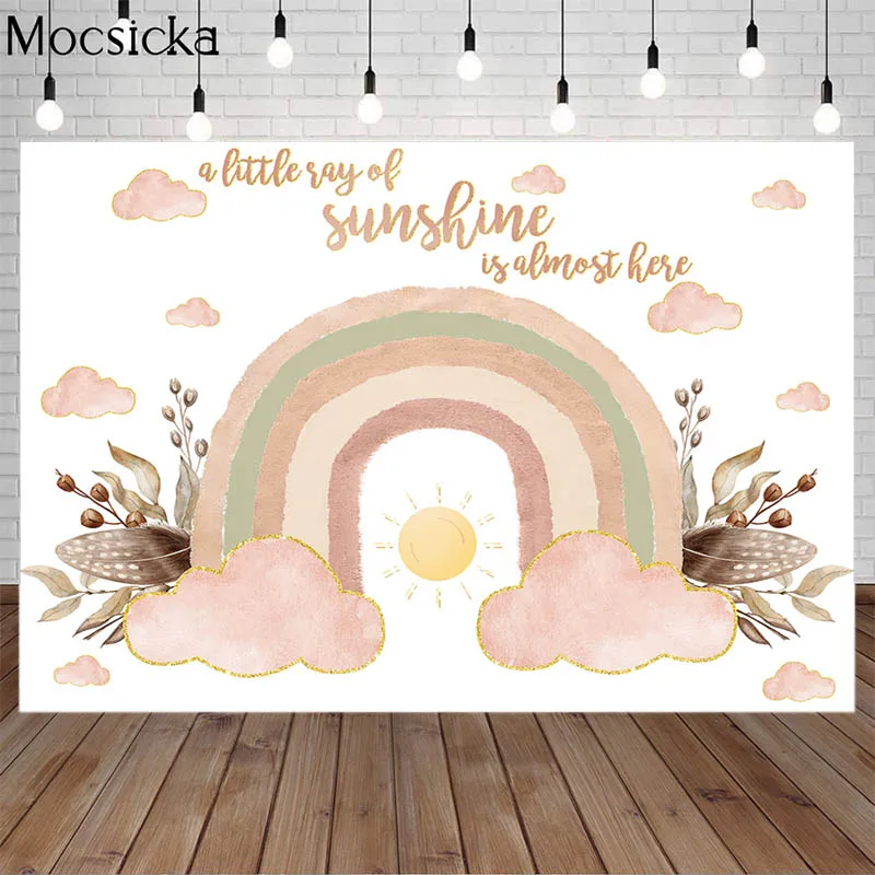 Muted Bohemia Style Rainbow Photography Backdrop Cloud Sun Decoration Newborn Girl 1st Birthday Party Background Photo Studio