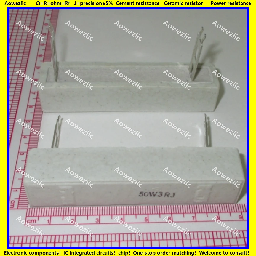 

2Pcs 50W3RJ 50W 3 ohm +/- 5% Horizontal cement resistor 50W3ΩJ Cement resistance 50W3R 50W3OHM 3R 3RJ Ceramic resistor plug-in