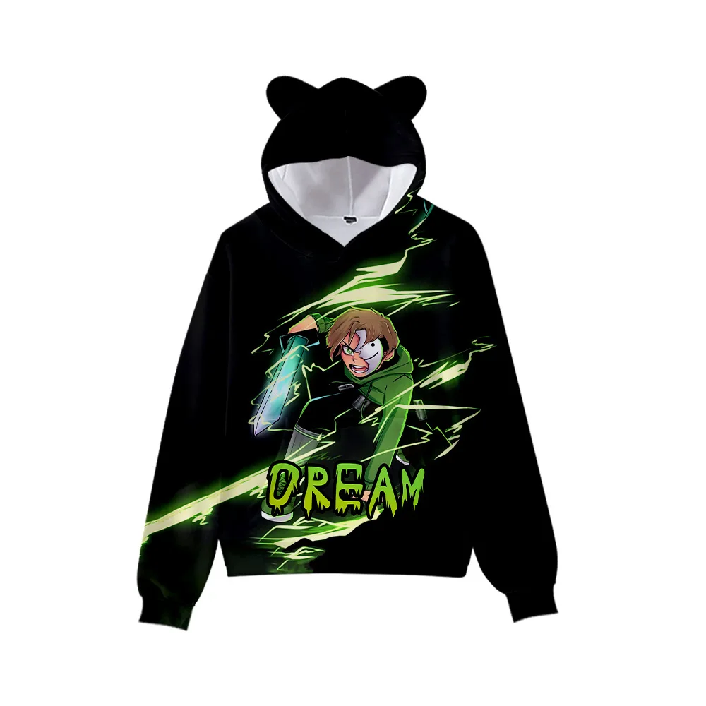 DreamWasTaken Trẻ Em Áo Khoác Cho Bé Trai Bé Gái Bông Tai Kẹp Áo Giấc Mơ Smp Merch Kawaii Tai Nghe Tai Mèo Chui Đầu Có Mũ Áo Cosplay