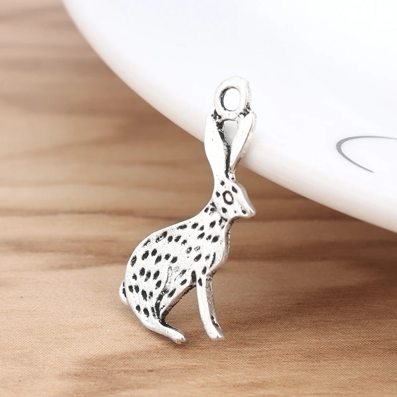 20 Pieces Tibetan Silver Rabbit Charms Pendants Beads for DIY Jewellery Making Findings Accessories 26x13mm