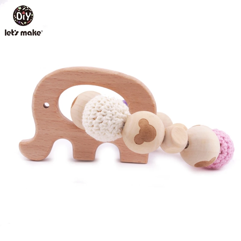 Let's Make 1pc Wooden Teether Montessori Baby Toys Crochet Beads Teething Bird DIY Teether Round Beads Baby Rattle Teether