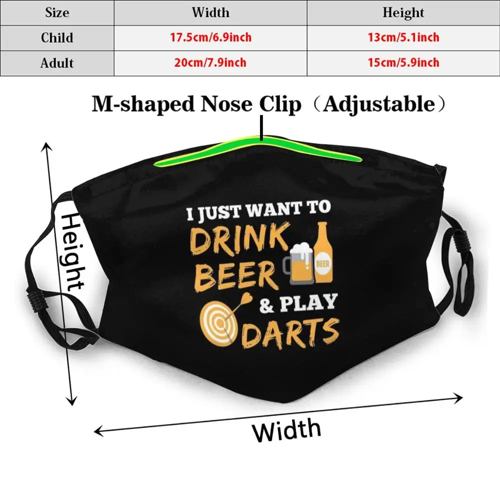나는 맥주를 마시고 다트 게임하고 싶다 불즈 아이 프린트 워셔블 필터 먼지 방지 입 마스크 다트, 불즈 아이 던지기 다트