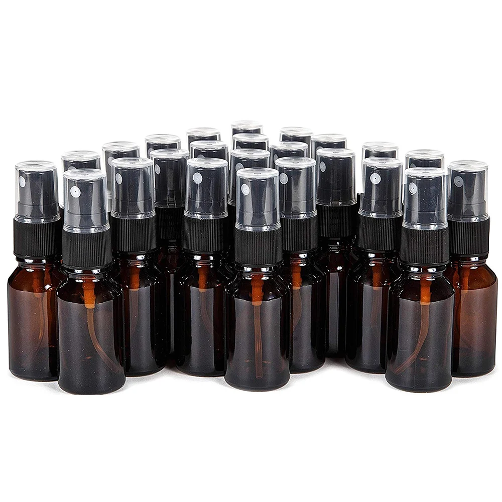 24pcs Amber 10 ml (1/3 oz) Glass Mist Spray Bottles with Black Fine Mist Sprayer's for essential oils, perfume oils