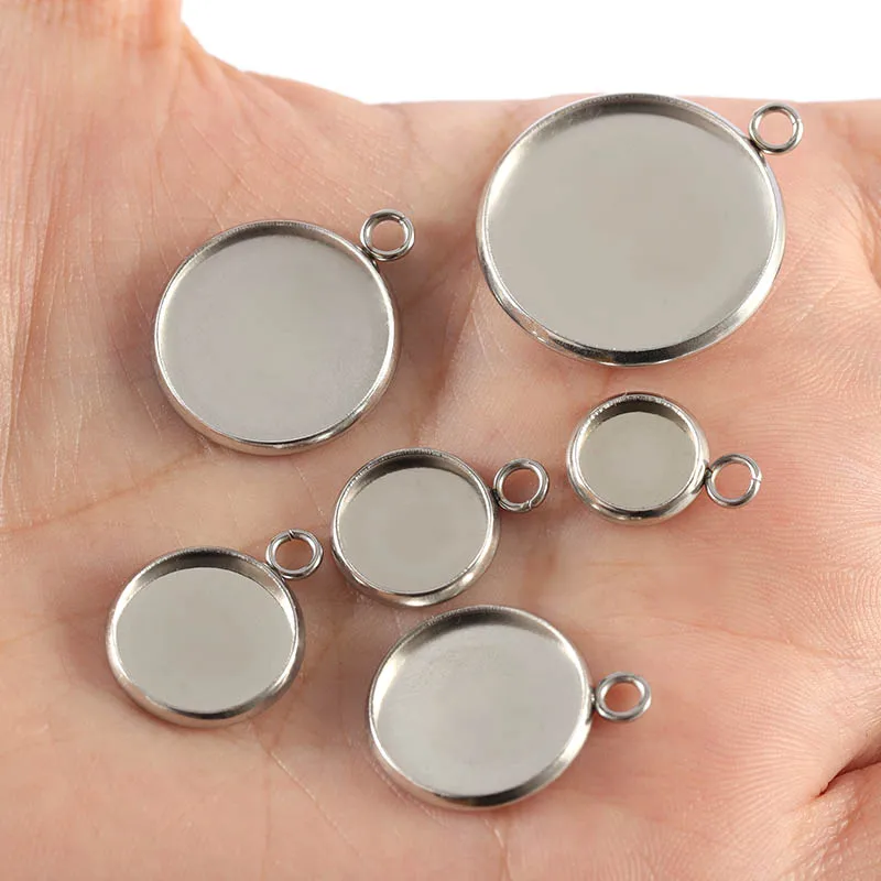 20pcs 6-30mm Stainless Steel Cabochon Base Pendant Settings Blank Tray for High Quality Cameo Jewerly Making Components DIY