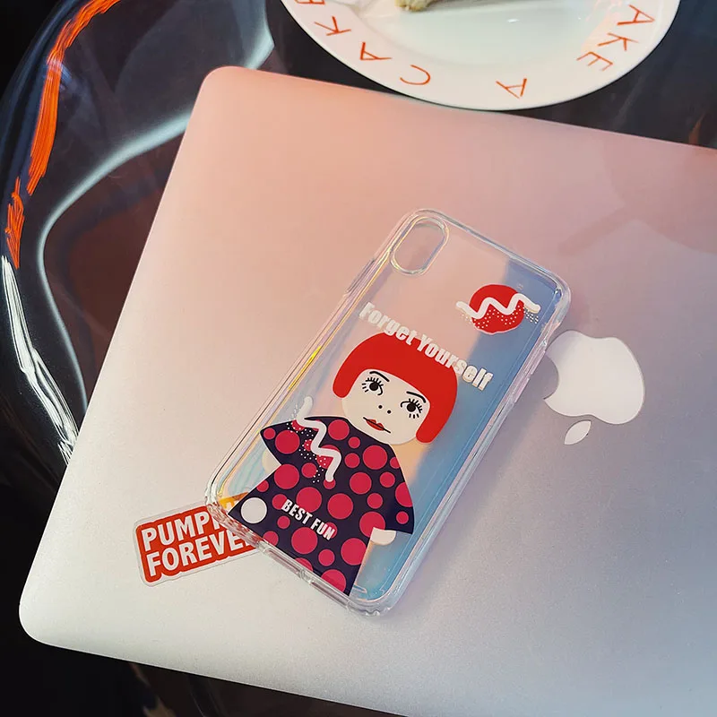 Yayoi Kusama Telefoonhoesje Transparant Zijdig Laser voor Iphone 16 15 14 Pro Max Cover Cartoon Met Standaard