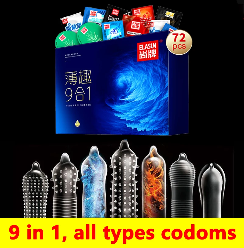 Elasun Condoms 72pcs 9 Types Ultra Thin Lubricated Sex Products Natural Rubber Latex Penis Sleeve Condoms For Men with Gift Box