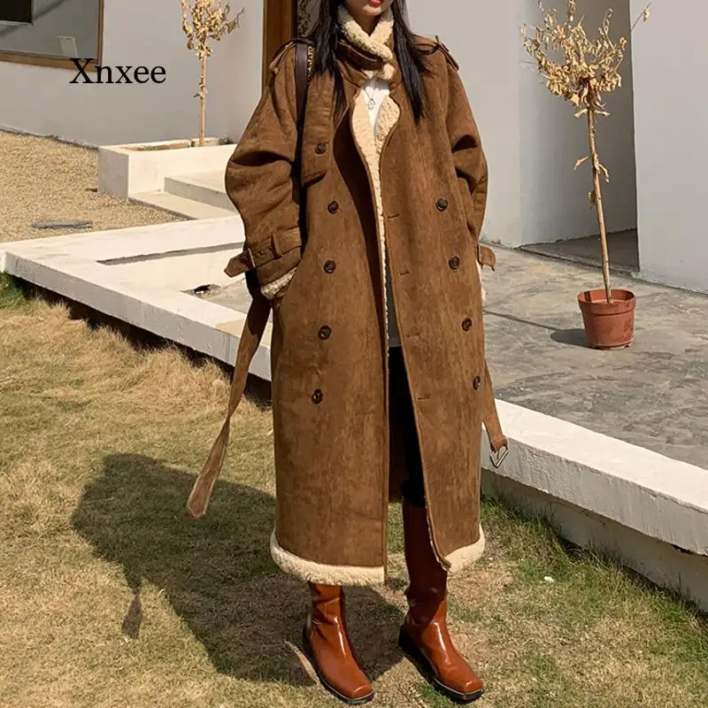 Winter Wool Padded Coat Vintage Cotton Jacket Women Autumn Korean Retro Loose Clothes Mid Length Over The Knee Lamb Parka Mujer