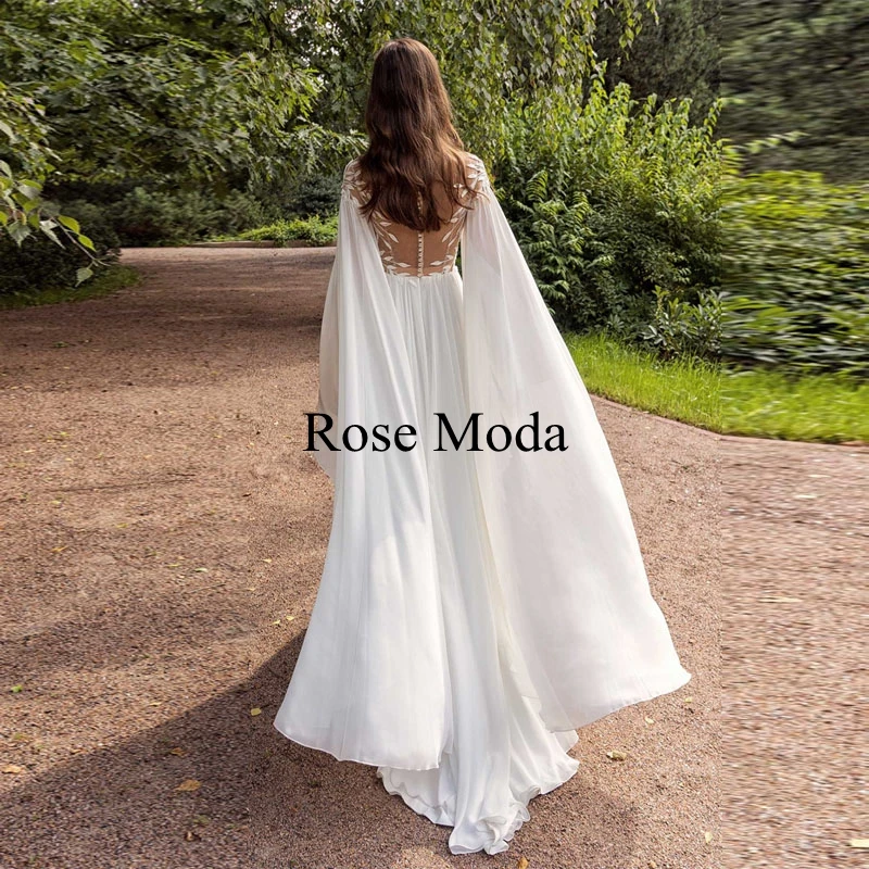 Rose Moda Greek Long Sleeves Backless Boho Wedding Dress Beach Bridal Gown Custom Make