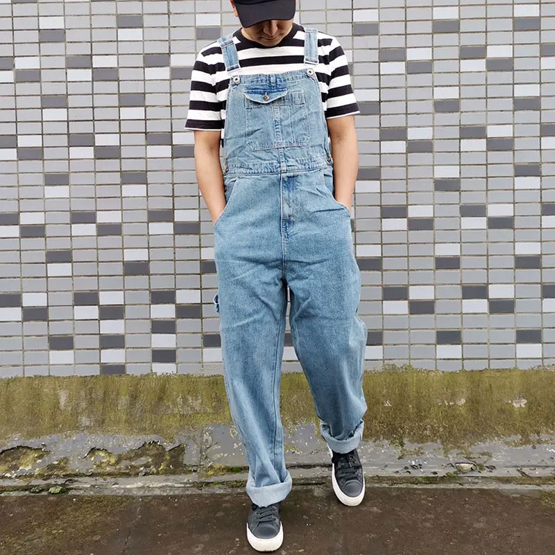 Men's Denim Overalls Large Size Straight Pants Dark Blue Jeans Loose Men's Work Clothes More Sizes 48 50