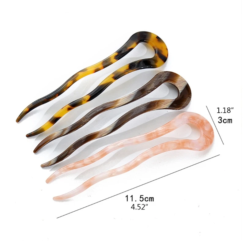 French Twist Hair Stick Clip Vintage Celluloid Acetate Large Wavy U-Shaped Hairpin Tortoise Shell Women Updo Chignon Pin