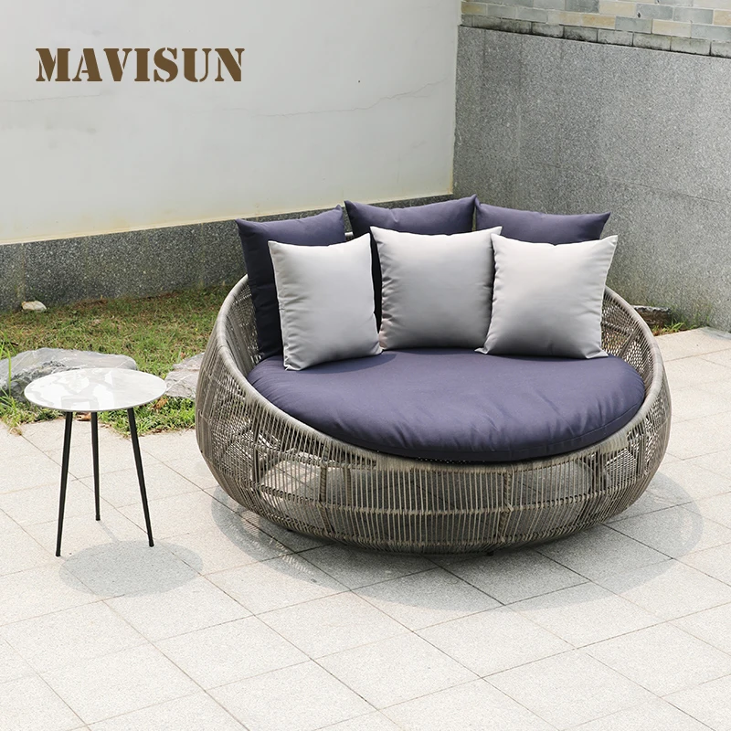 Outdoor Rattan Lounge Leisure Round Bed For Balcony Courtyard Swimming Pool Table And Chair Sun Room Beach Sofa