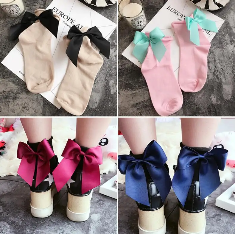 Girls\'s Cute Bow Socks Candy Color Stockings Lady Girls Women Casual Short Socks BowKnot Socks ODM & OEM 34 Colors 1pair/2pcs